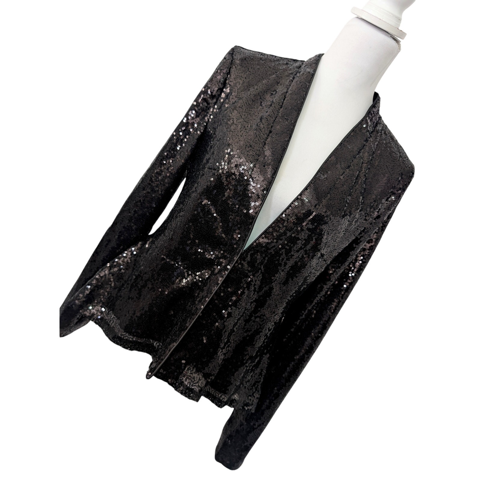 Bagatelle! Glamorous Black Micro Sequinned, Tail Drop Dress Jacket! Size S